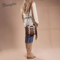 Wrangler Top Handle Boot Scroll Fringe Crossbody - Coffee