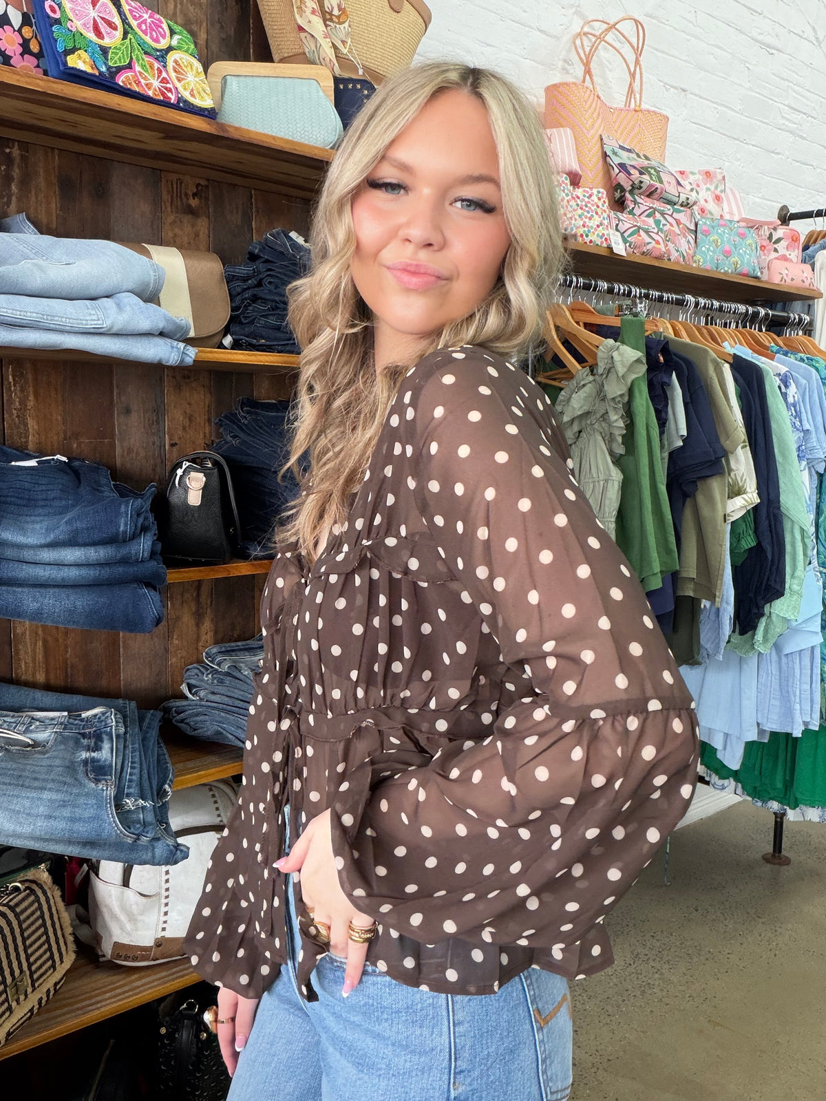 Romeo Top - Brown Polka Dot