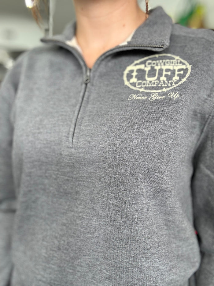 Cowgirl Tuff Quarter Zip - Charcoal/Cream Print