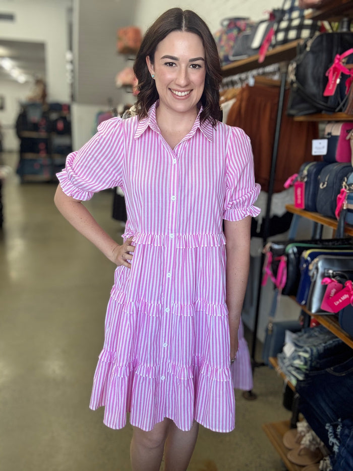 Mia Dress - Stripe Pink