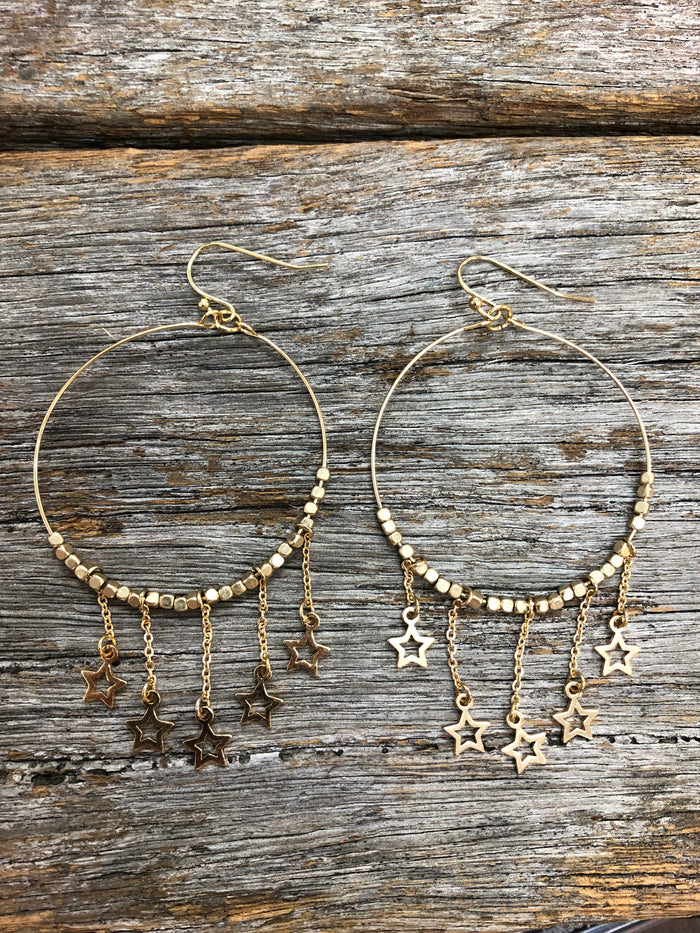 Western Earrings - Hoop Dangle Star Gold