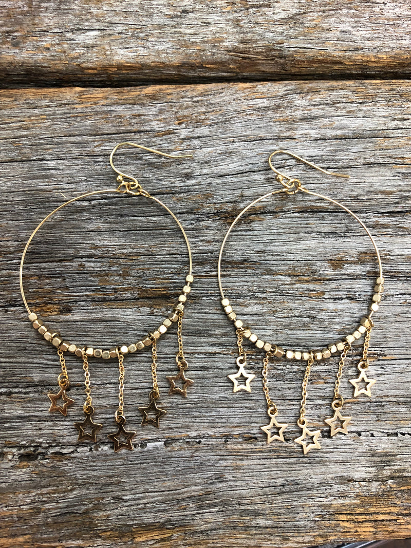Western Earrings - Hoop Dangle Star Gold