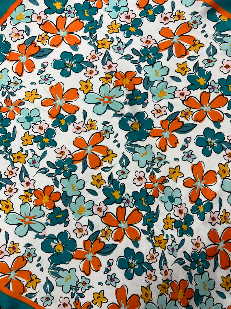 Western Wild Rag - Salverform Floral Print (Teal)