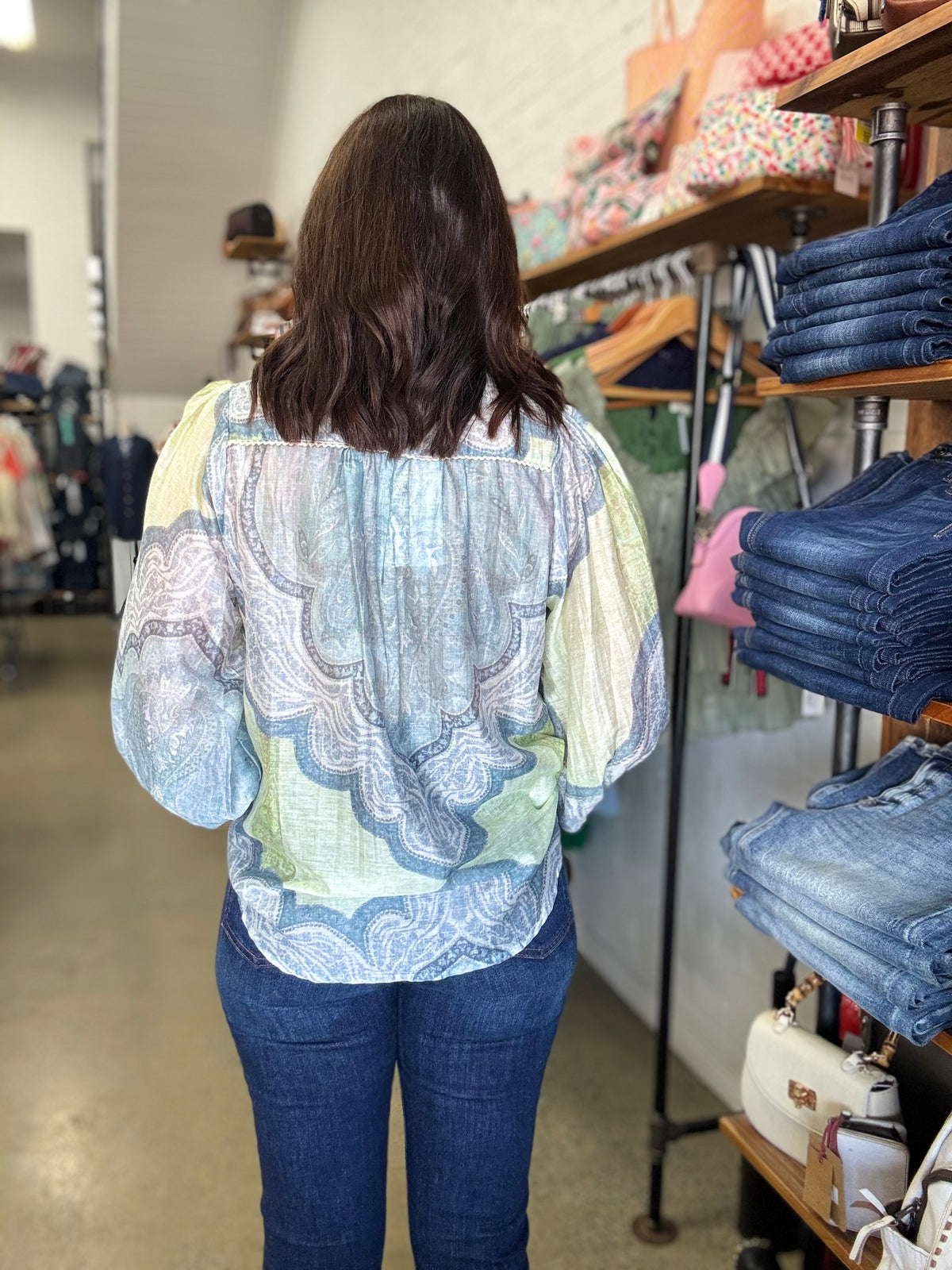 Skyla Top - Blue & Green Paisley