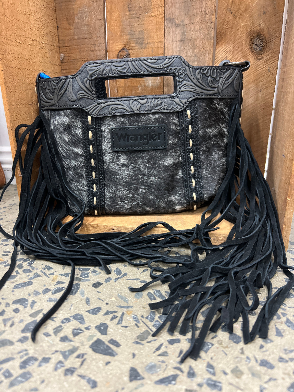 Wrangler Genuine Cowhide Fringe Crossbody (WG283-8015BK) - Black