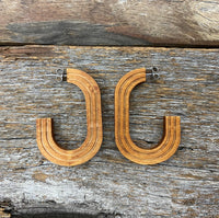 Earrings - Etched Long Wood Hoop Earrings