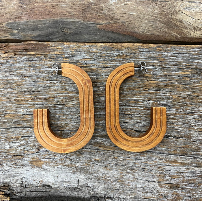 Earrings - Etched Long Wood Hoop Earrings