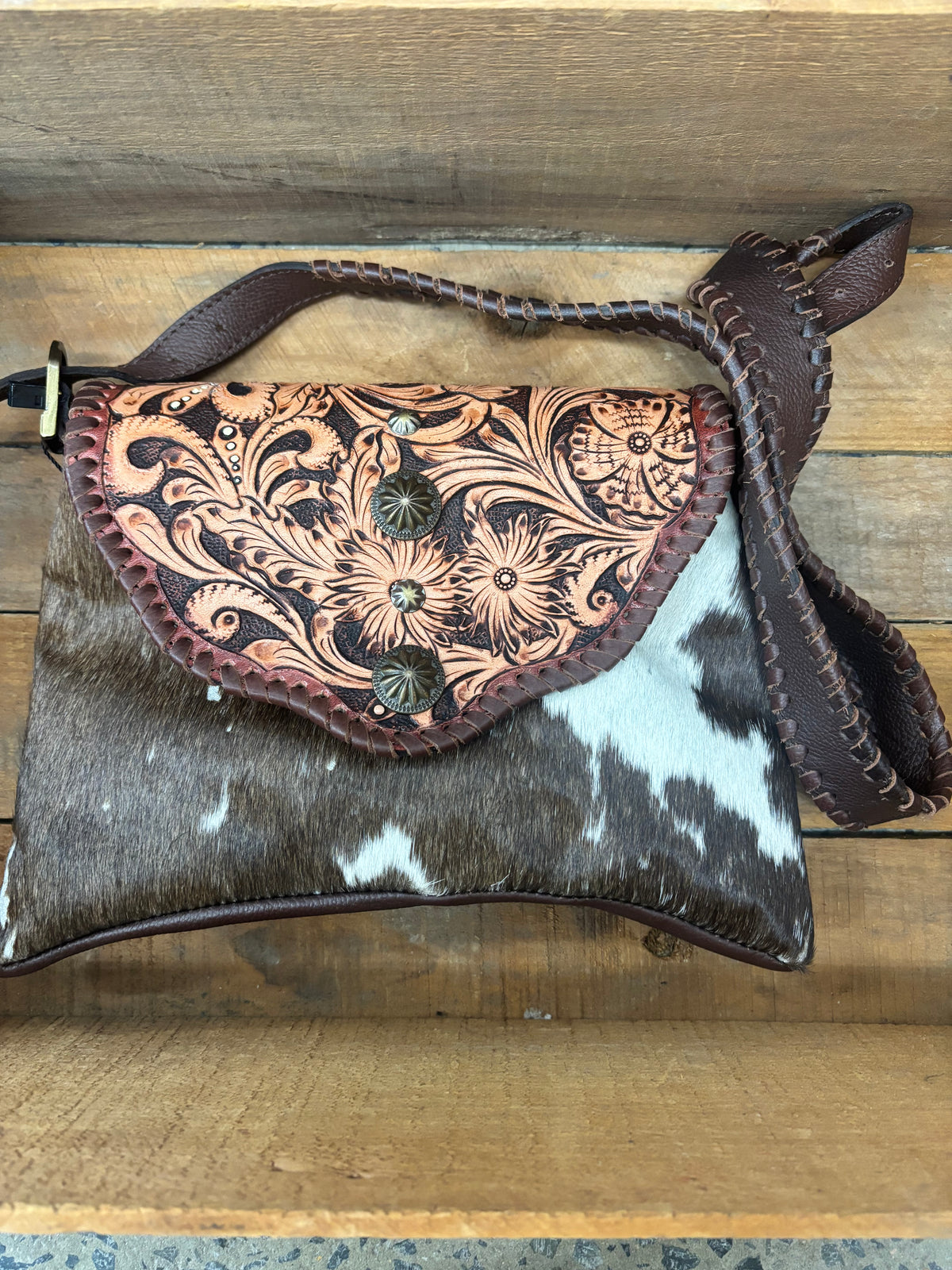 Ella - Tooled Cowhide Crossbody