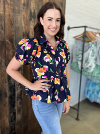 Tallulah Top - Navy Floral