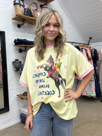 Cowgirls & Cocktails Oversized Tee - Yellow