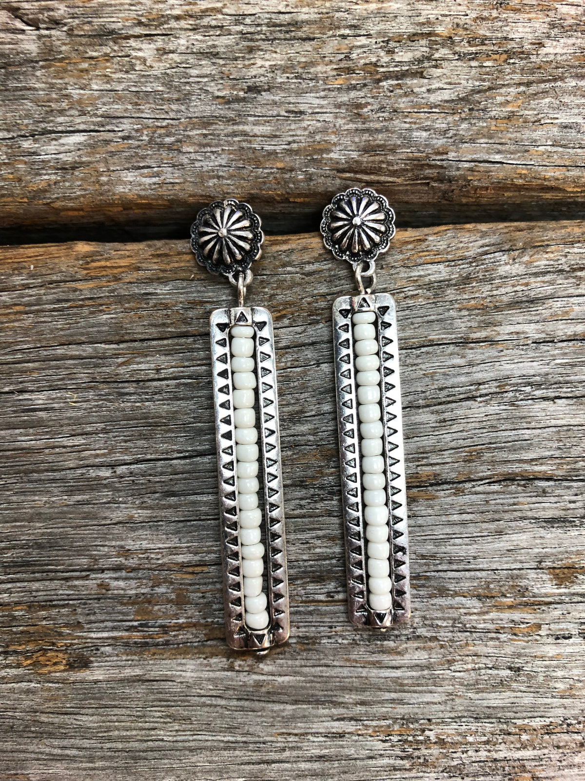 Western Earrings -  Concho Seed Bead Drop Ivory