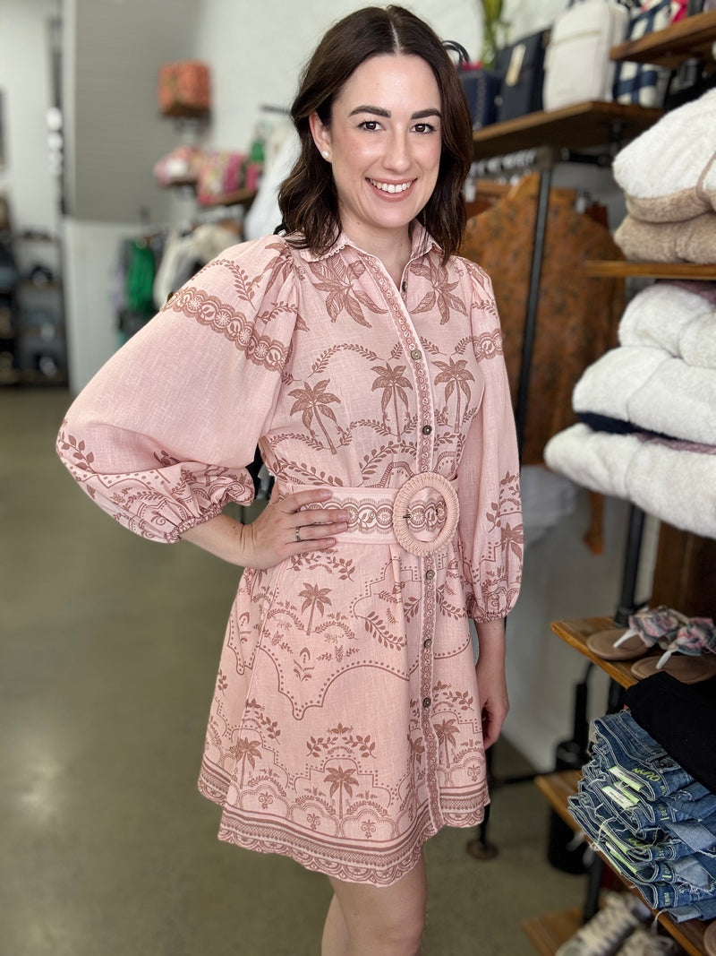 Xander Mini Dress - Peach Palm