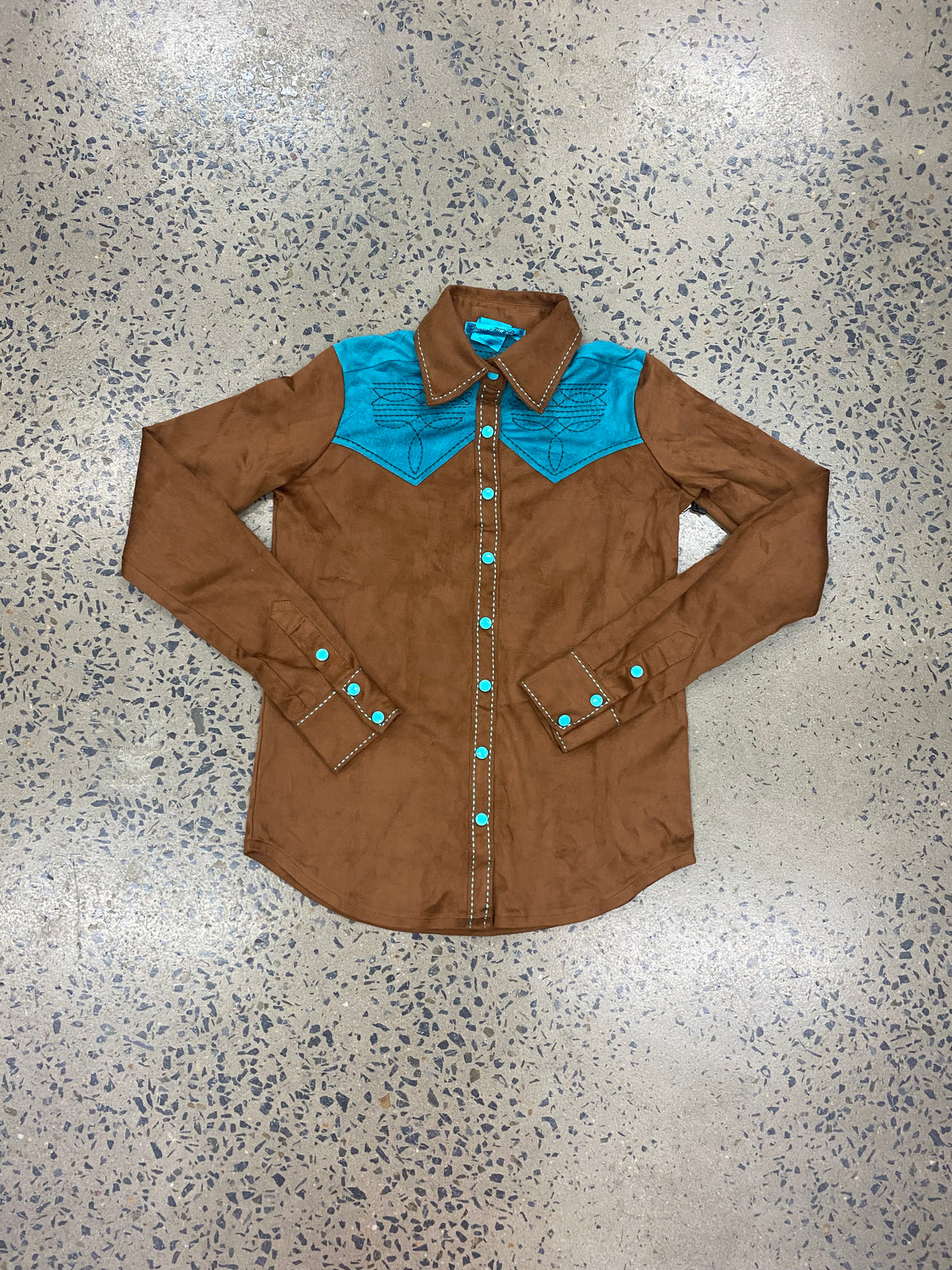 Cowgirl Tuff Pullover Arena Shirt - Brown With Turquoise Accents