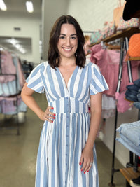 Addie Midi Dress - Blue Stripe