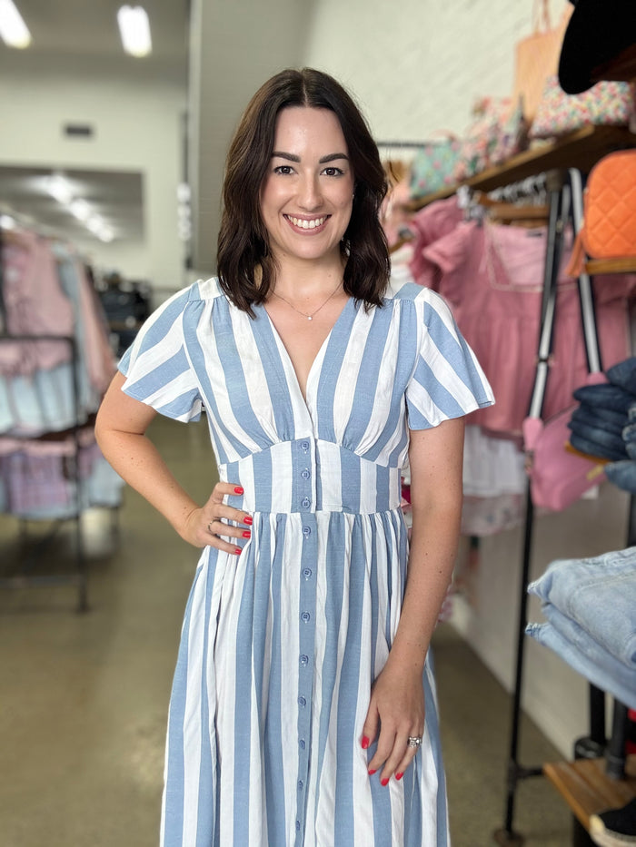 Addie Midi Dress - Blue Stripe