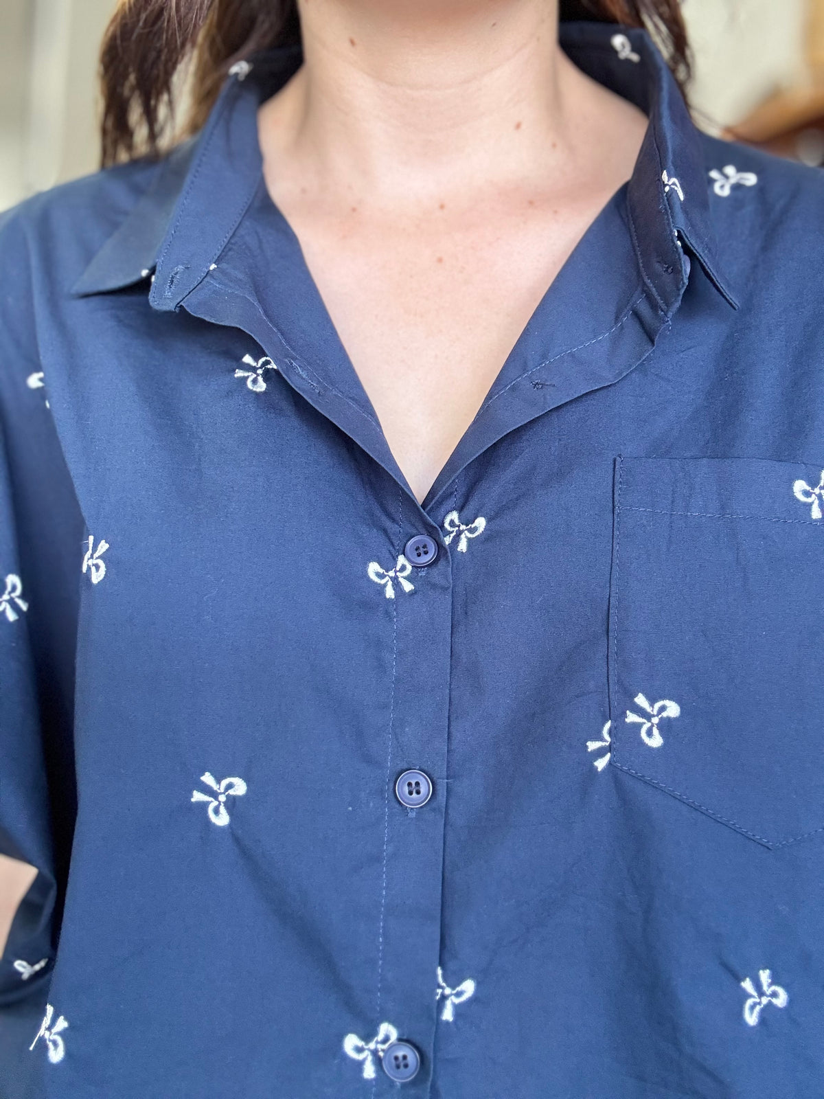 Seili Crop Top - Navy With Bows