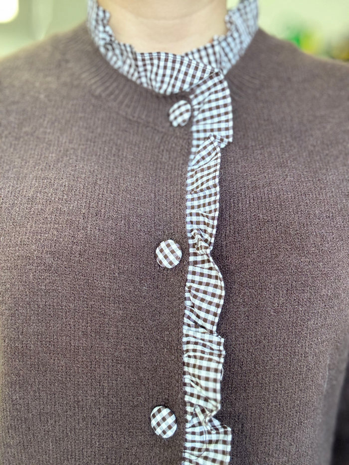 Marley Cardigan - Gingham Coffee