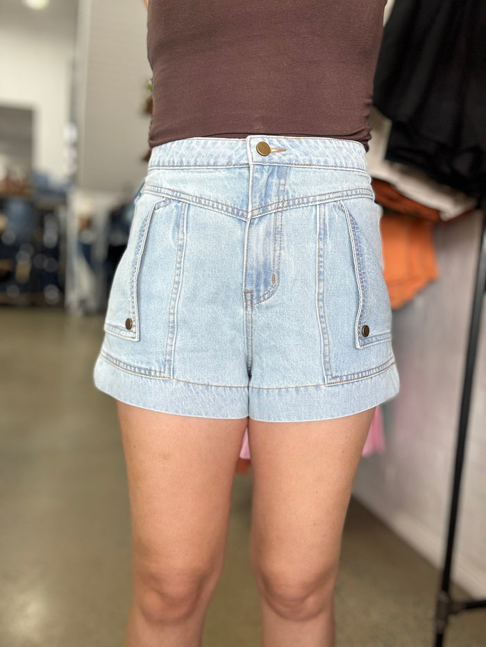 Polly Shorts - White Wash Denim High Waisted