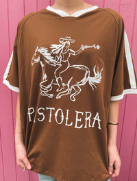 Pistolera Oversized Tee - Brown & White