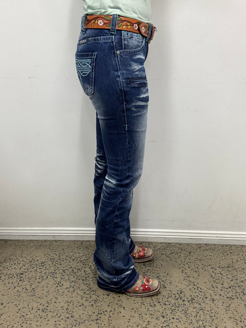 Cowgirl Tuff Jeans - Turquoise Boot Stitch