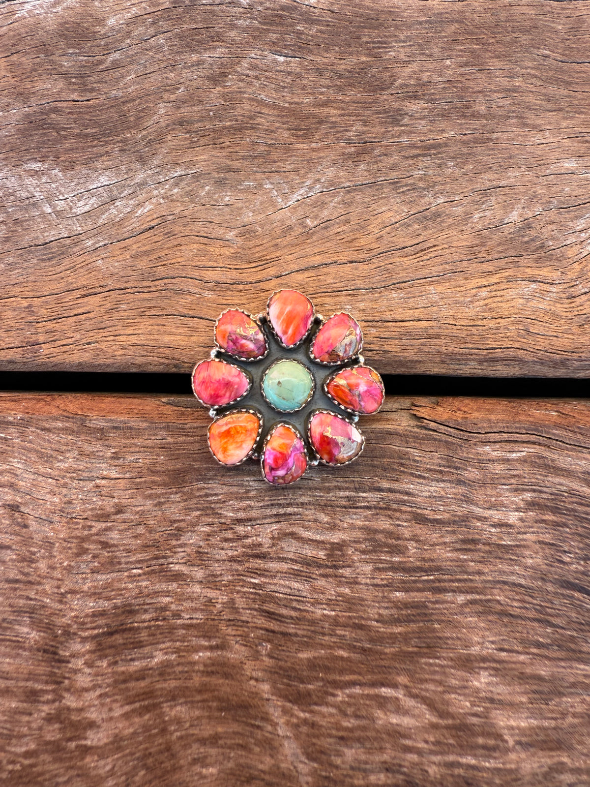 Bloom Adjustable Ring - Dahlia & Turquoise/White Buffalo Stones