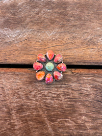 Bloom Adjustable Ring - Dahlia & Turquoise/White Buffalo Stones