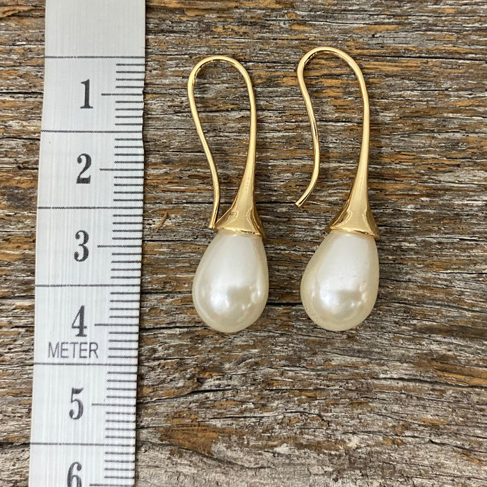 Earrings - Gold Tear Drop Pearl Earrings