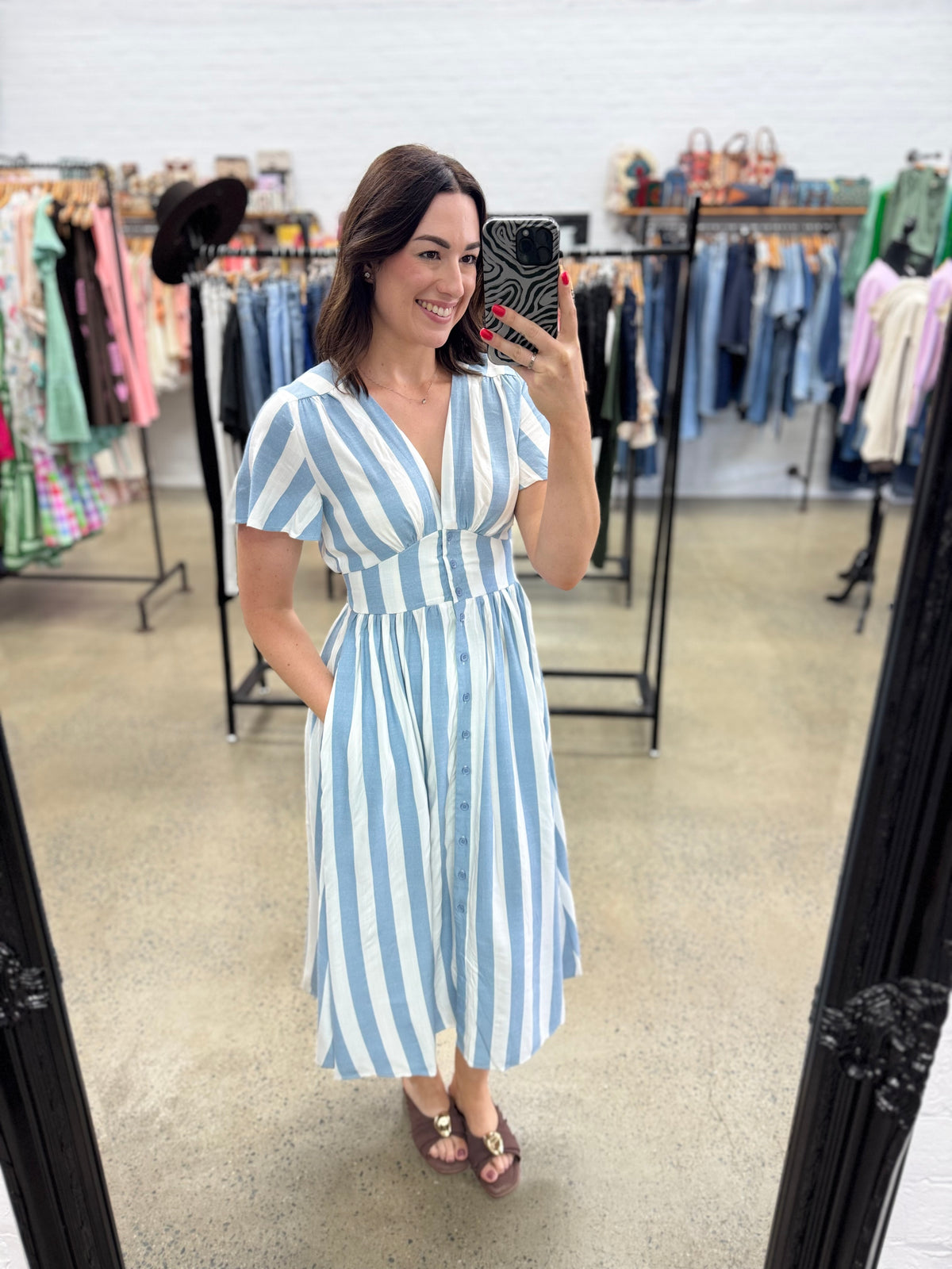 Addie Midi Dress - Blue Stripe