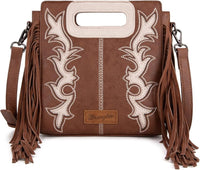 Wrangler Top Handle Boot Scroll Fringe Crossbody - Coffee