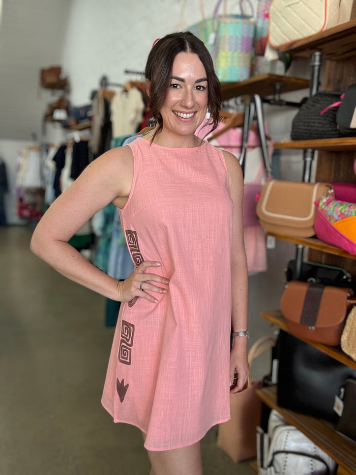 Faye Mini Dress - Peach & Brown