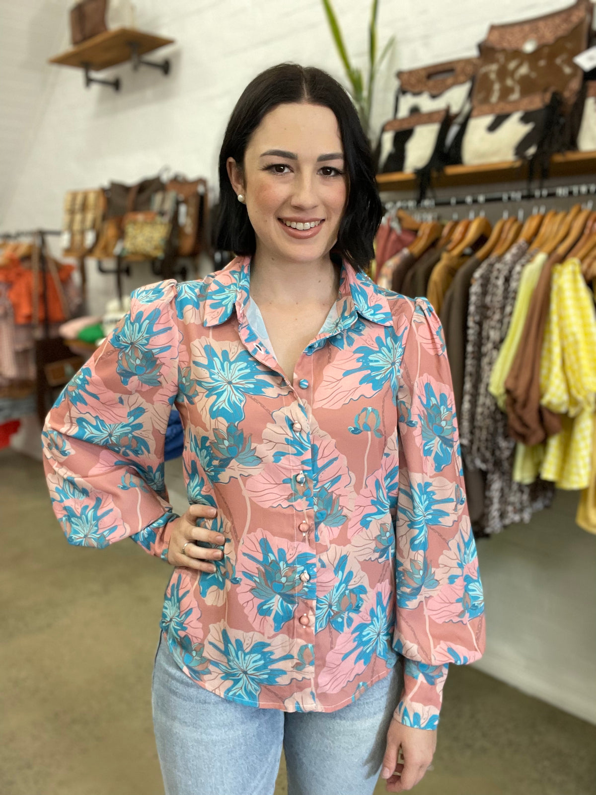 Brianna Top - Pink & Blue Floral