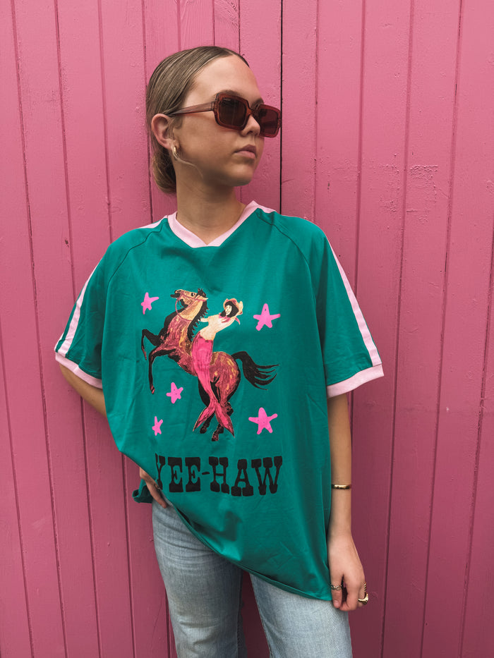 Yeehaw Oversized Tee - Turquoise & Pink