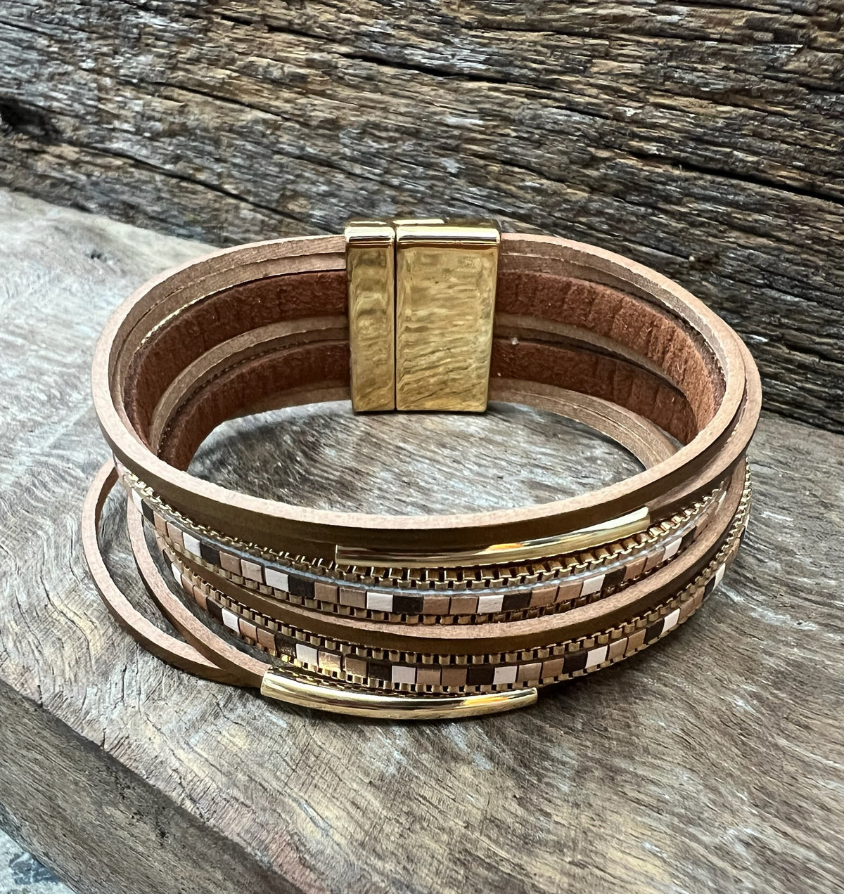 Multi Strand Magnetic Bracelet - Brown