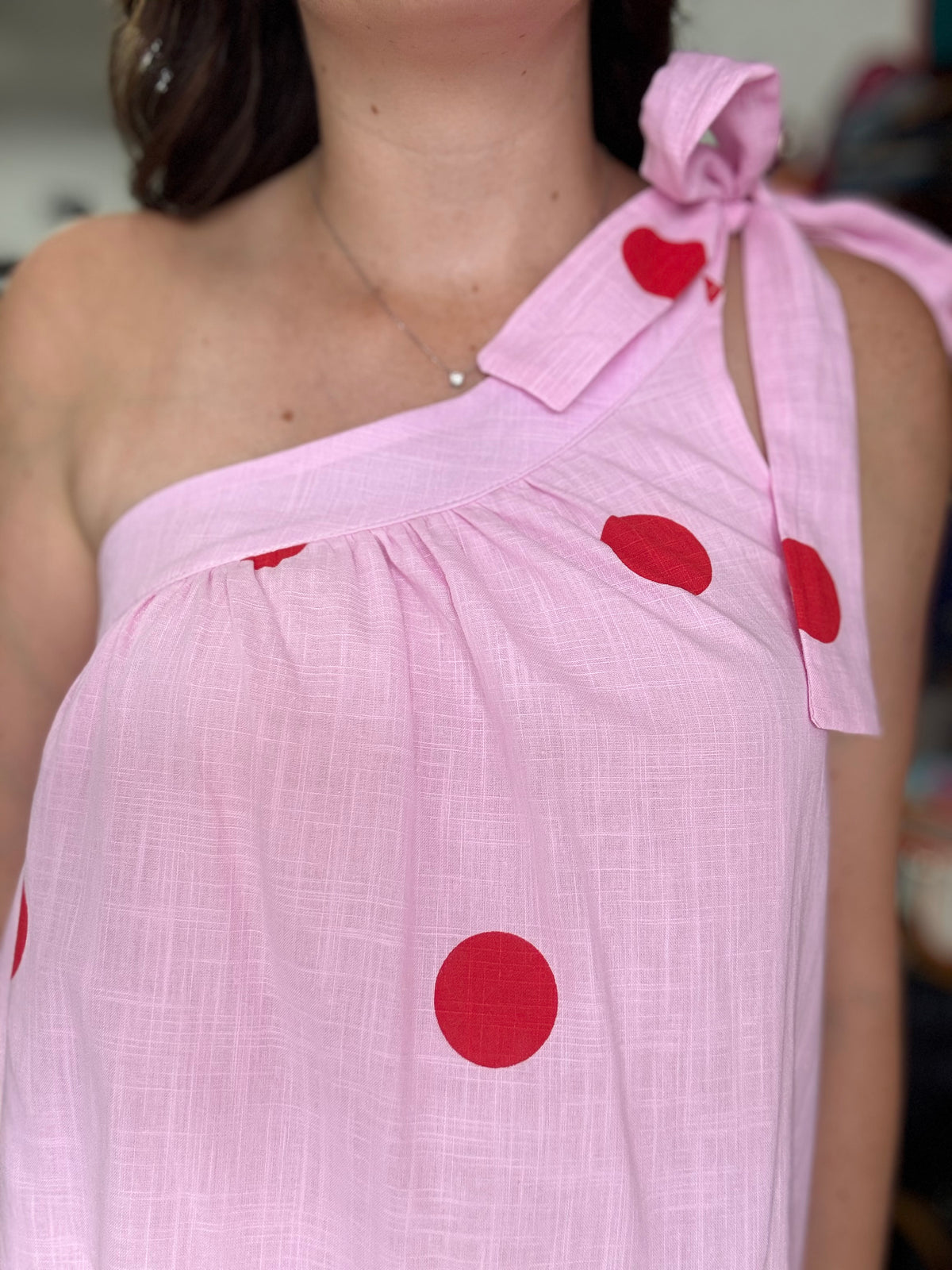 One Shoulder Florence Maxi - Pink & Red