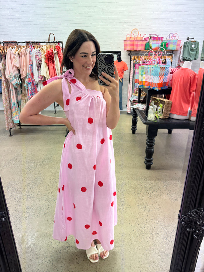 One Shoulder Florence Maxi - Pink & Red