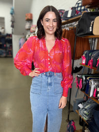 Skyla Top - Red & Pink Floral