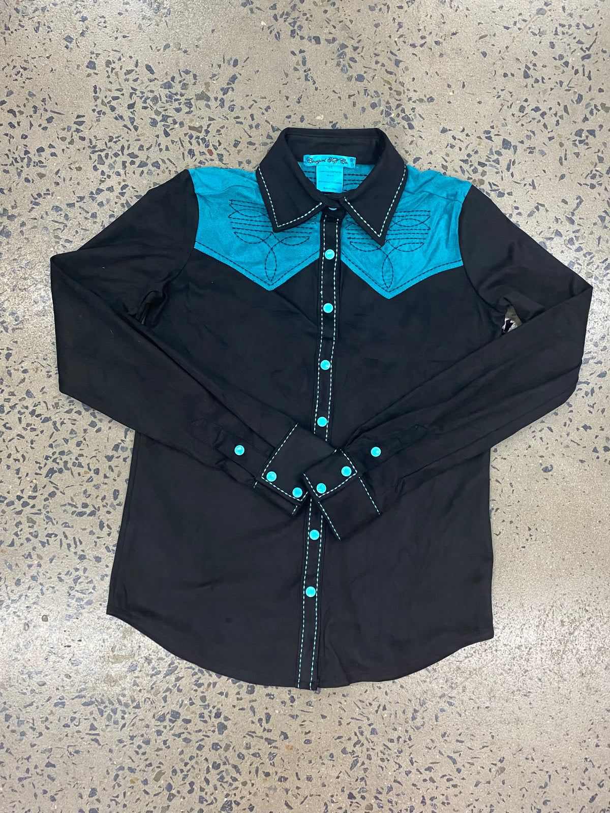 Cowgirl Tuff Pullover Arena Shirt - Black With Turquoise Accents Mid-Weight