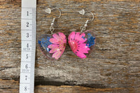 Earrings - Blue & Pink Flower Heart Drop Earrings