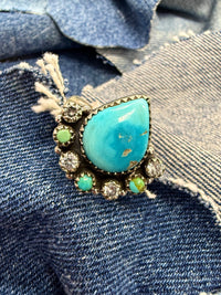 Janis Adjustable Ring - Silver Turquoise
