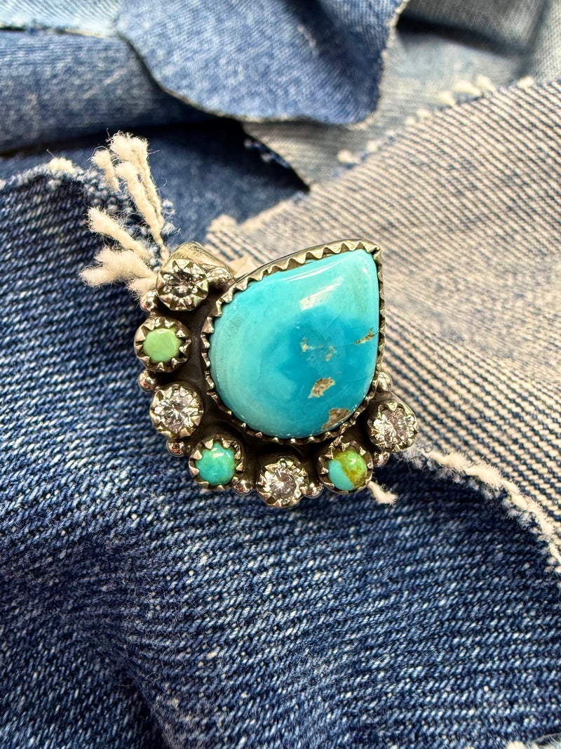 Janis Adjustable Ring - Silver Turquoise