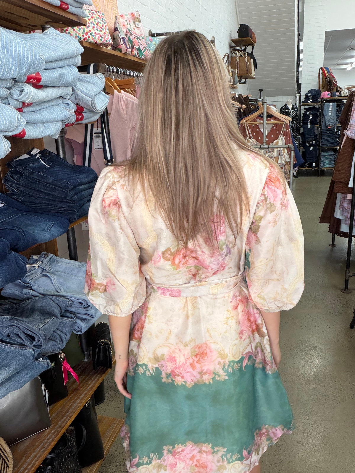 Bridget Dress - Cream and Green Floral
