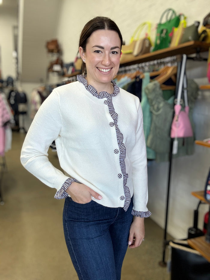 Marley Cardigan - Gingham Beige