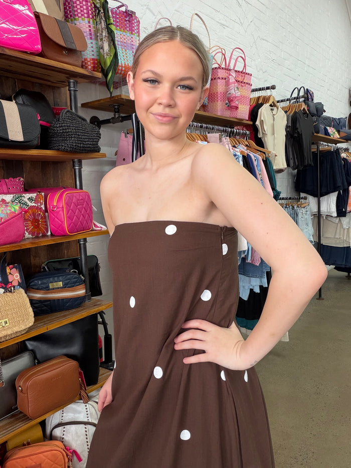 Ollie Maxi Dress - Chocolate Polka Dot