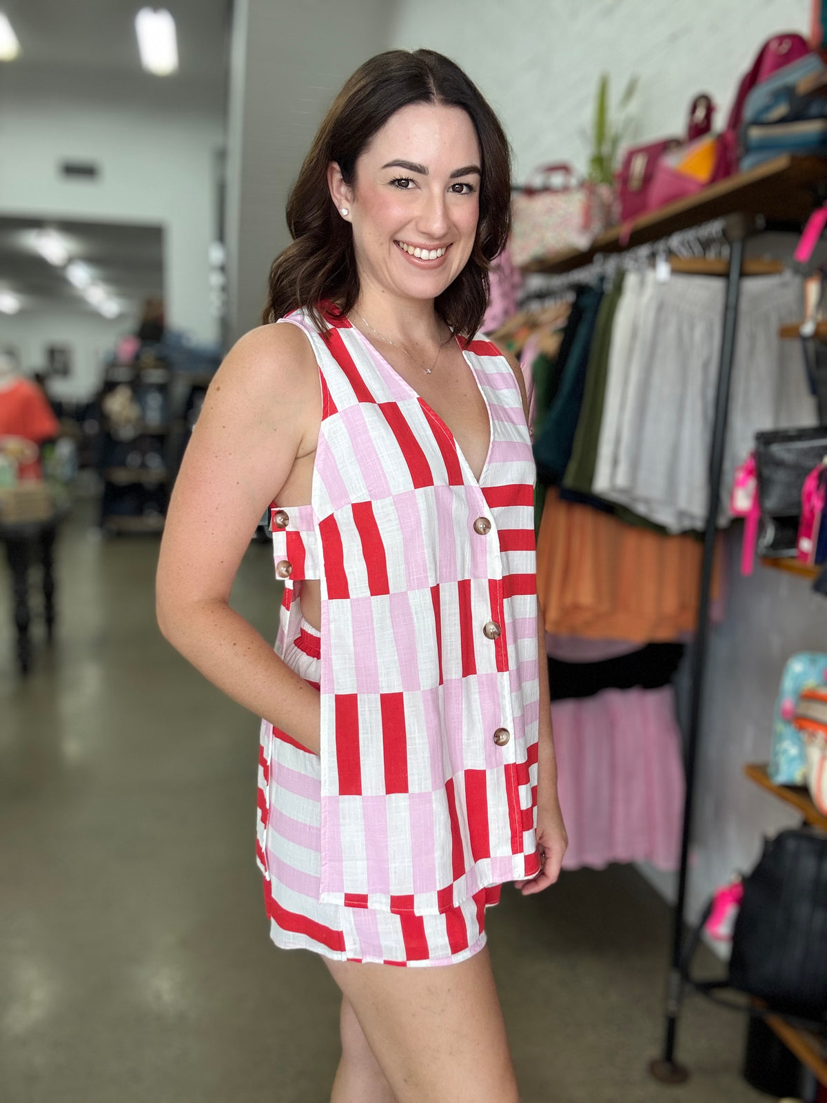Valentia Geo Pant Set - Pink/Red/White