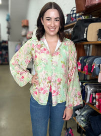 Bloom Top - Green & Pink Floral