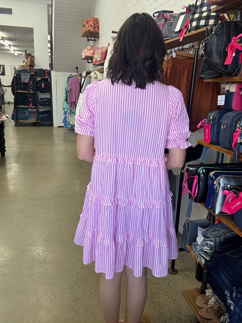 Mia Dress - Stripe Pink