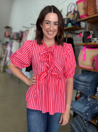Monet Top - Pink & Red Stripe