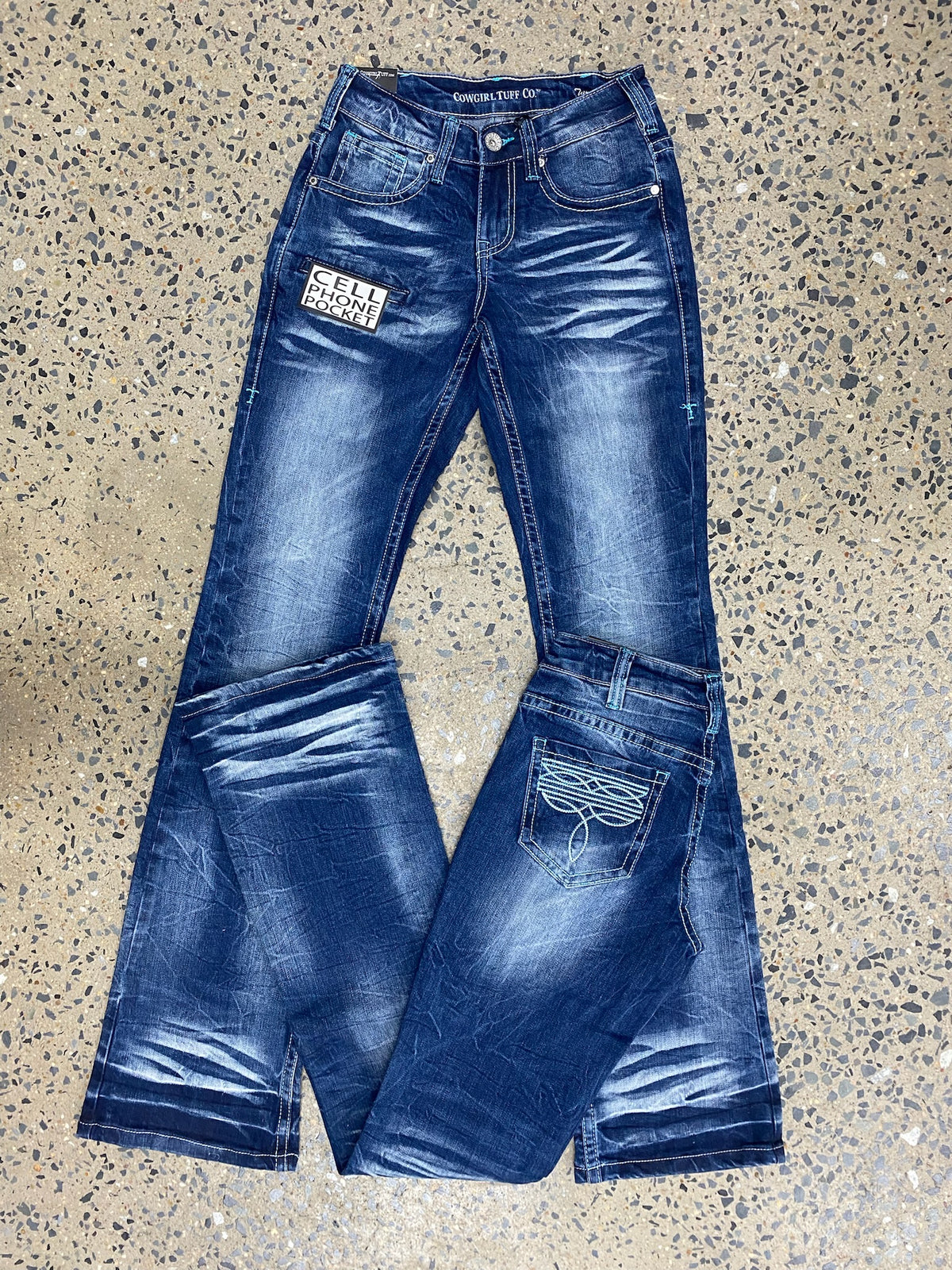 Cowgirl Tuff Jeans - Turquoise Boot Stitch