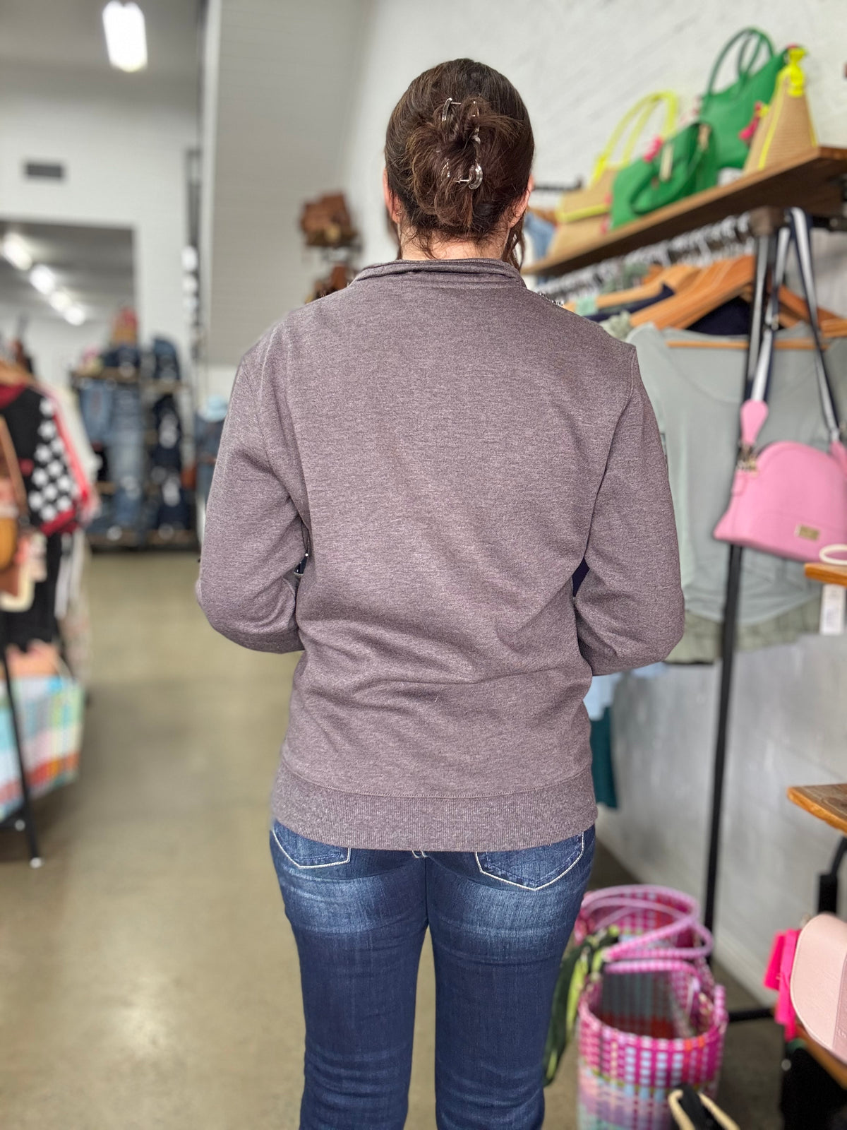 Cowgirl Tuff Quarter Zip - Brown/Cream Print