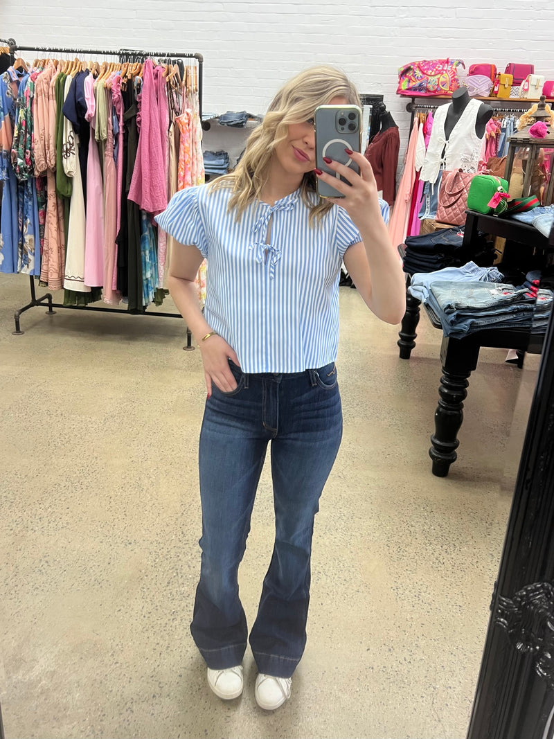 Isadora Top - Blue & White Stripe